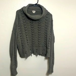 Light Green/Grey Cowl neck Sweater with cutouts